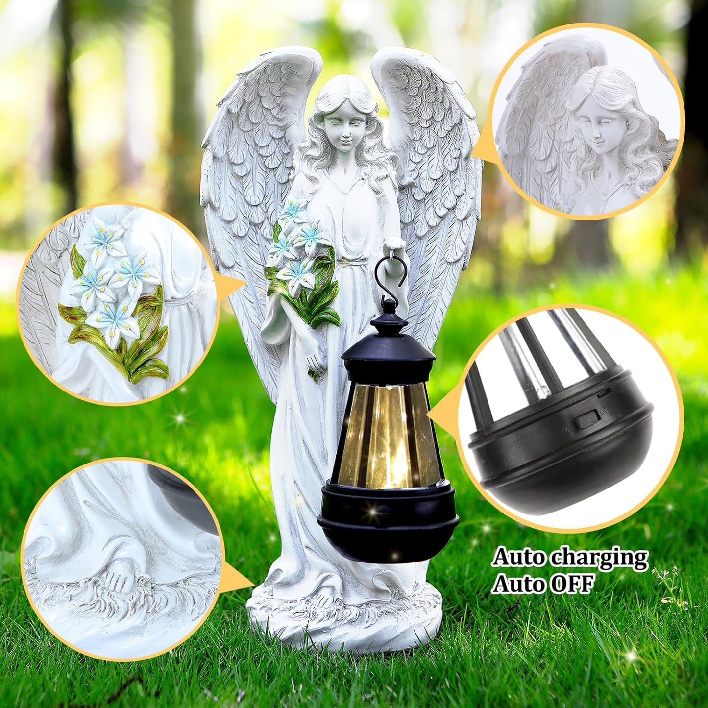 Solar Angel Outdoor Garden Decor Statues – 13.2 inches Solar Outdoor Sculptures for Outside Yard Art Patio Balcony Front Lawn Ornaments Gifts for Mom Grandma Women