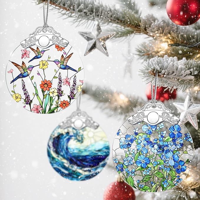 Christmas Ornaments: Stained Glass Ornament, Christmas Tree Ornament, Hanging Ornaments for Home Decor & Xmas Tree Decorations – Exquisite Holiday Decor, Gifts & Holiday Present - Hummingbirds