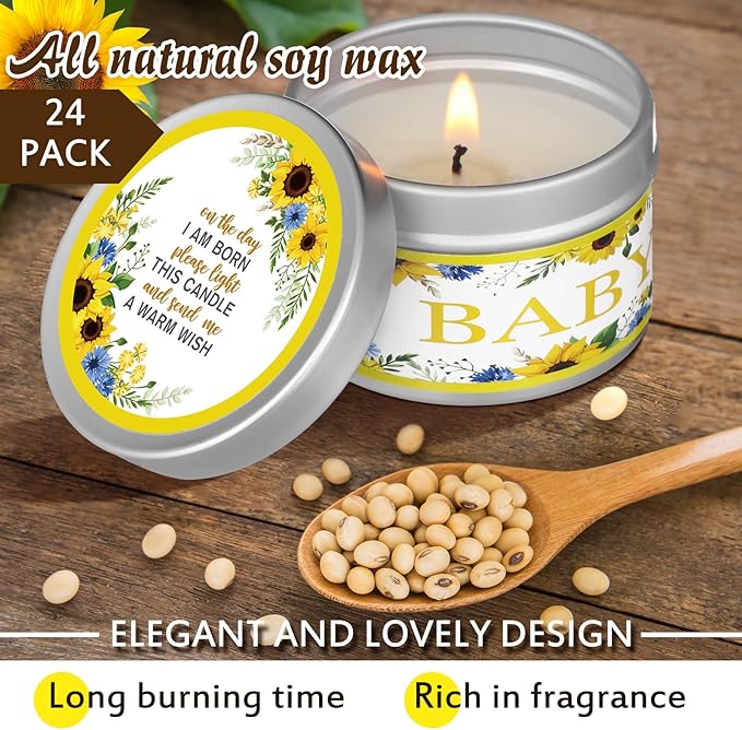 Funtery 12 Pcs Baby Shower Party Favors for Guests Baby Shower Candles Lavender Scented Candle Rustic Tealights Candles Gender Reveal Return Gifts(Sunflower)