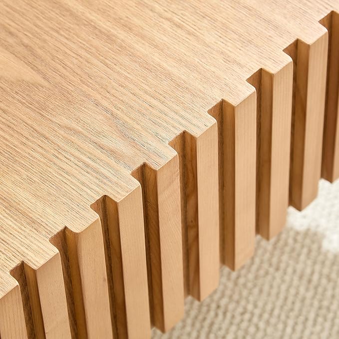 31.5" Square Coffee Table with Sturdy Base, Modern Luxury Wood Drum Center Tables,Small Wooden Accent with MDF, for Living Room, Minimalist Fluted Design-Natural
