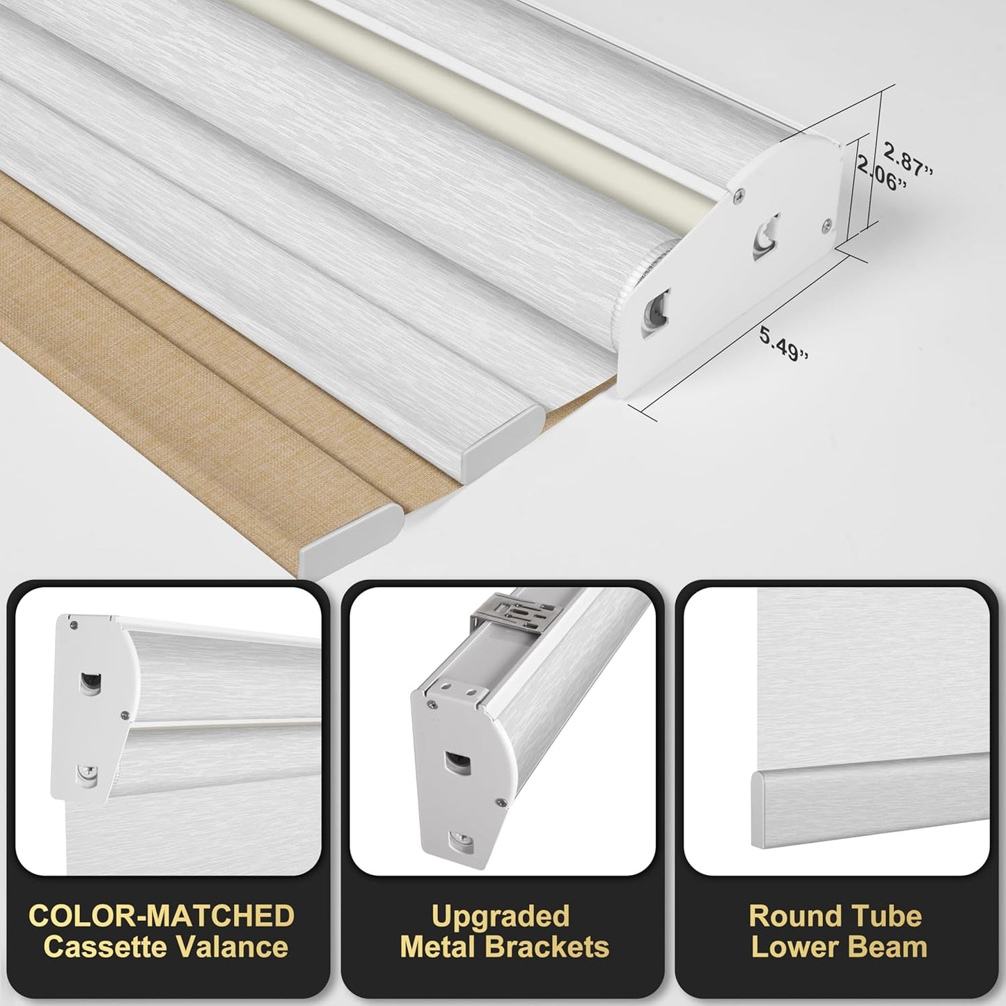 BERISSA Cordless Dual Roller Shades With Cassette Valance, Blackout and Light Filtering, Day and Night for Home Office Door - Linen Beige and White, 45 W x 44" H
