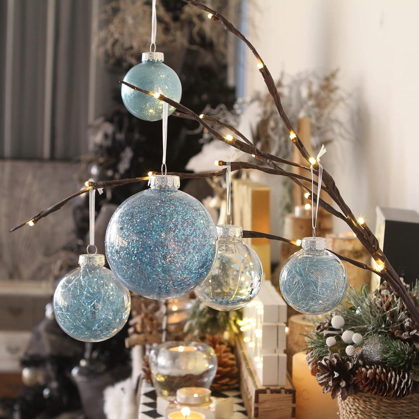 Sea Team Shatterproof Clear Plastic Christmas Ball Ornaments Decorative Xmas Balls Baubles Set with Stuffed Delicate Decorations (80mm/3.15 inch 20-Pack, Babyblue)
