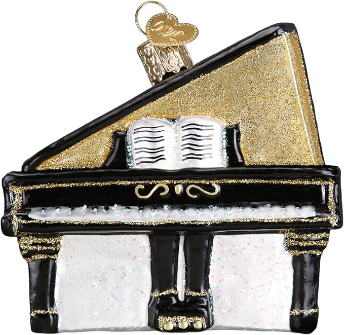 Old World Christmas Musical Instruments Glass Blown Ornaments for Christmas Tree Baby Grand Piano 3x3