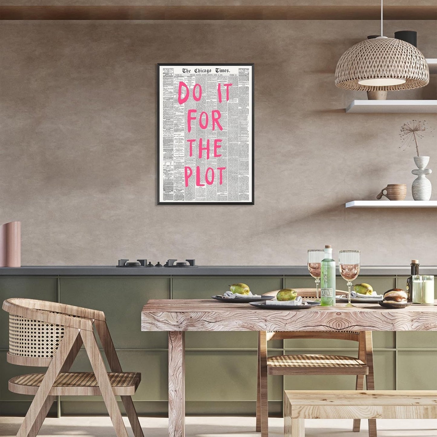 Liyark Retro Black And White Chicago Newspaper Poster Pink Trendy Preppy Apartment Art Motivational Affirmation Do It For The Plot Prints For Home Bedroom Living Room Wall Decor 16x24in Framed