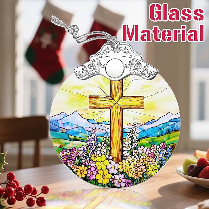 Christmas Ornaments: Stained Glass Ornament, Christmas Tree Ornament, Hanging Ornaments for Home Decor & Xmas Tree Decorations – Exquisite Holiday Decor, Gifts & Holiday Present - Cross