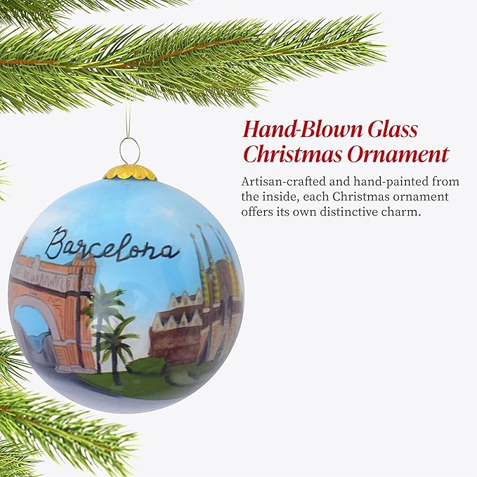 Hand Painted Christmas Ornament, Blown Glass, Hanging Tree Ornament, Holiday Decor, Europe, Barcelona