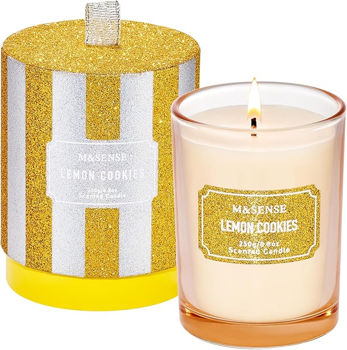M&SENSE Lemon Scented Candles, Christmas Candles 8.8 oz, Vanilla Winter Holiday Candles Gifts for Women,Soy Candle for Winter Christmas Decor, 50 Hours Long Burning Candle
