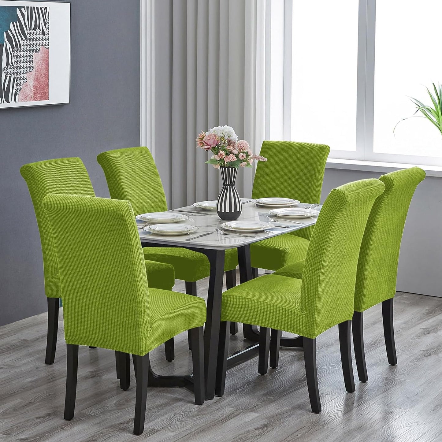 Howhic Chair Covers for Dining Room Set of 6, Stretchy Dining Chair Covers, Textured Jacquard Kitchen Chair Slipcovers, Classy Decor for Home and Banquet (Apple Green, 6 Pack)