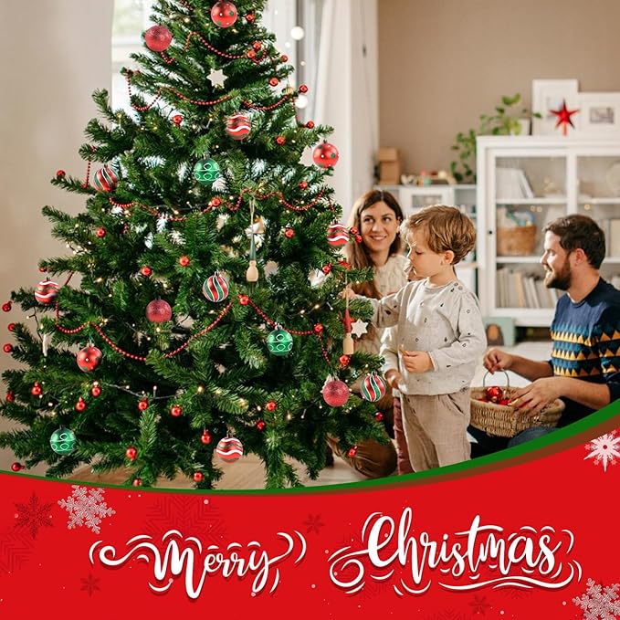 30PCS Christmas Ball Ornaments, 2.36" Red Green Christmas Balls Ornaments for Tree, Shatterproof Xmas Tree Decoration, Painting & Glittering Hanging Ball Baubles