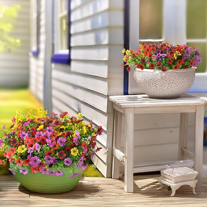 Artificial Flowers for Outdoors, 12 Bundles Multicolor Silk Fake Flower for Spring Summer Decoration, UV Resistant No Fade Artificial Outdoor Plants for Home Planter Porch Patio Yard Decor