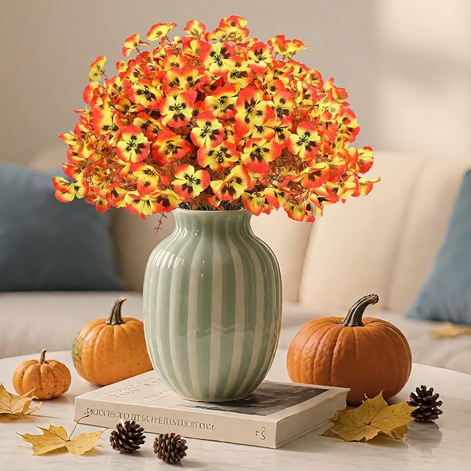 Geegoods Artificial Pansy Flowers Outdoor for Front Door Garden Porch Window Box Patio Home Decor (Orange, 20PCS)