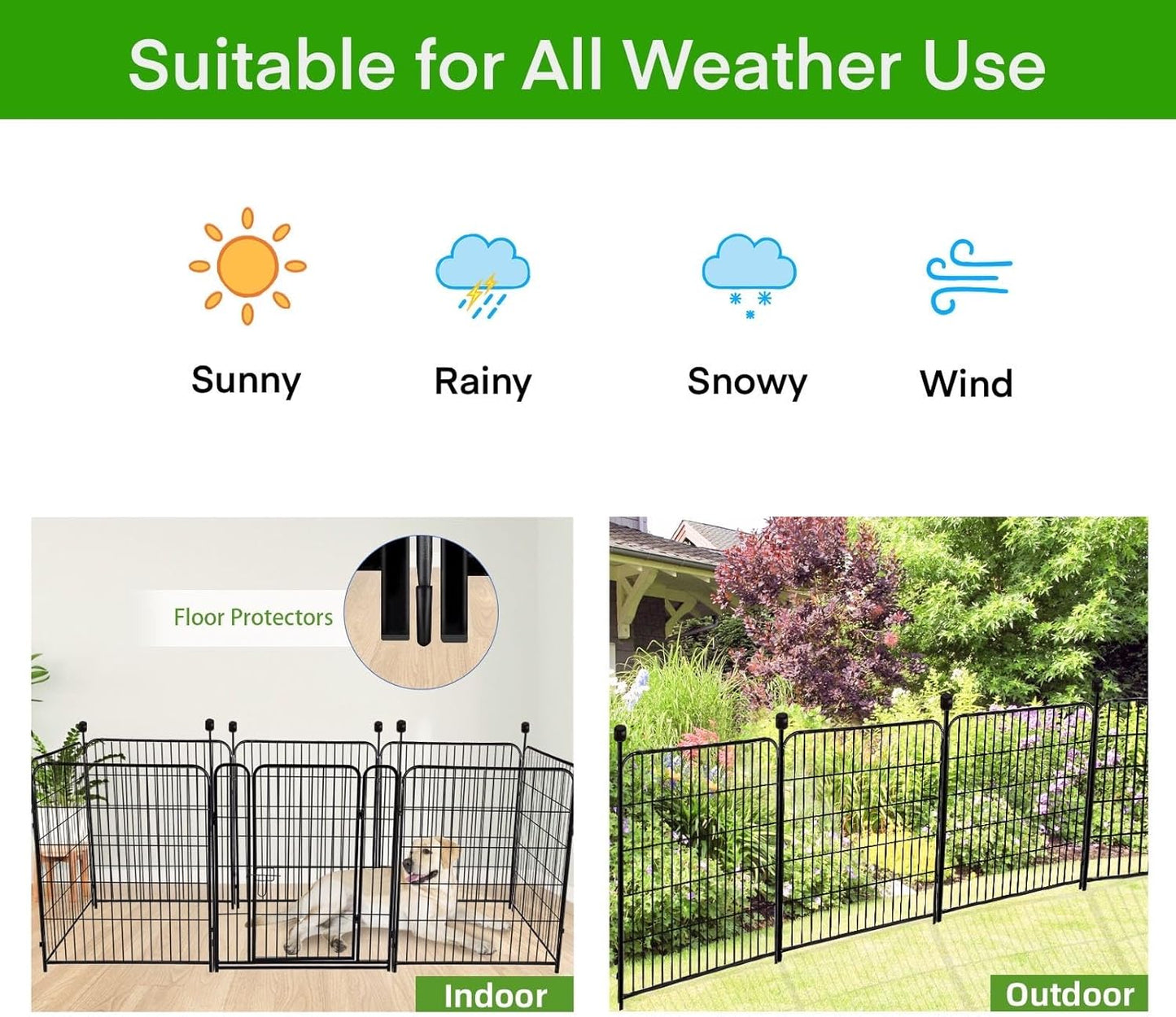 ADAVIN Tall Garden Fence Wide Door Low Threshold, 54 inch High 4 Panels Total 8.8 Ft(L), Black Heavy Duty Metal Outdoor Dog Fence for Yard or Camping, Garden Fencing Animal Barrier