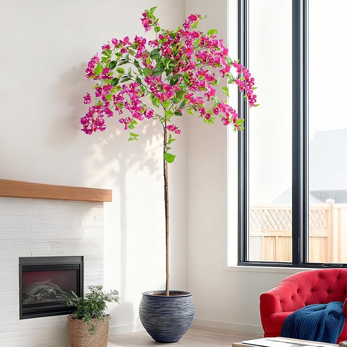 6FT Artificial Bougainvillea Tree Artificial Tree Tall Potted Fake Bougainvillea Trees for Outdoor Indoor Lifelike Potted Faux Plants with Wood Trunk and Flowers Office Wedding Home Decor