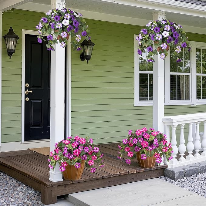 2-Piece Artificial Flowers for Outdoors - uv Resistant Faux Flowers for Outdoor planters with Realistic Leaves - Simple and Warm Home Decor for Living Room or Party (Red)