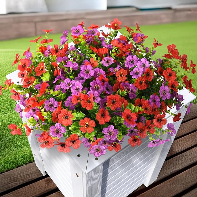 Artificial Flowers for Outdoors, 12 Bundles Multicolor Silk Fake Flower for Spring Summer Decoration, UV Resistant No Fade Artificial Outdoor Plants for Home Planter Porch Patio Yard Decor