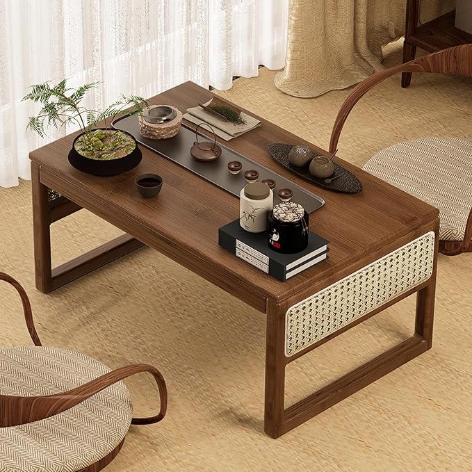 Japanese Floor Coffee Table,Bamboo Low Table for Sitting,Japanese TeaTable for Tatami Living Room Bay Window Meditation (Brown Color)