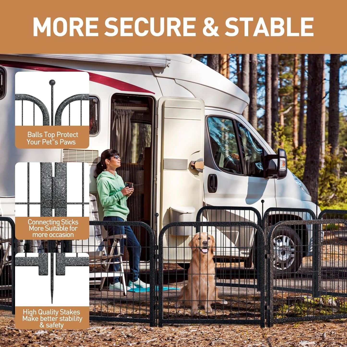 Metal Dog Playpen, 40 Inch Height 8 Panels, Ideal Dog Fence for Large/Medium/Small Dogs Indoor & Outdoor Bliss, Perfect Dog Pen for Camping, Yard, and RV | Black-Silver
