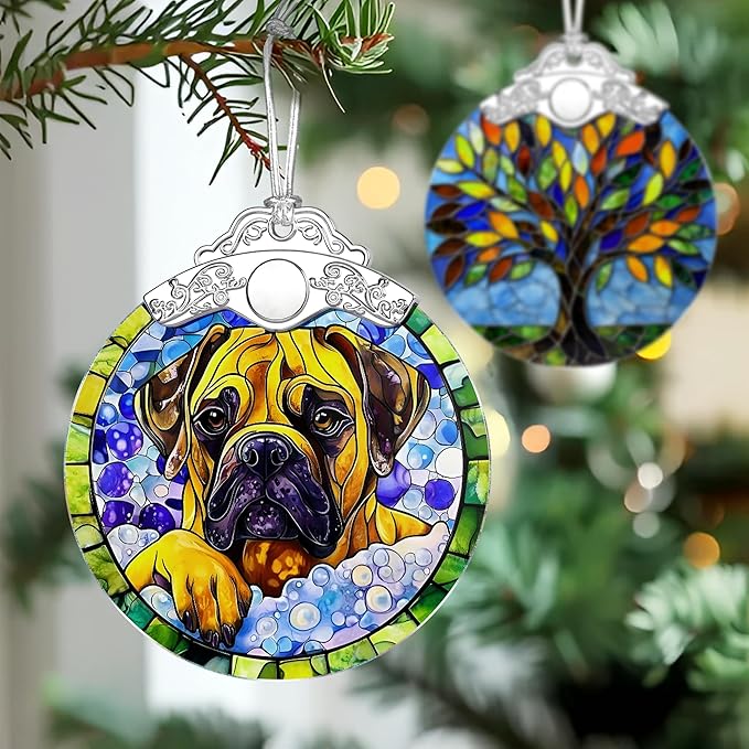 Bullmastiff Dog Stained Glass Ornament, Christmas Ornament – Christmas Tree Decor, Holiday Decor, Stocking Stuffer, Gift Idea, Gifts for Dog Lover, Pet Lover