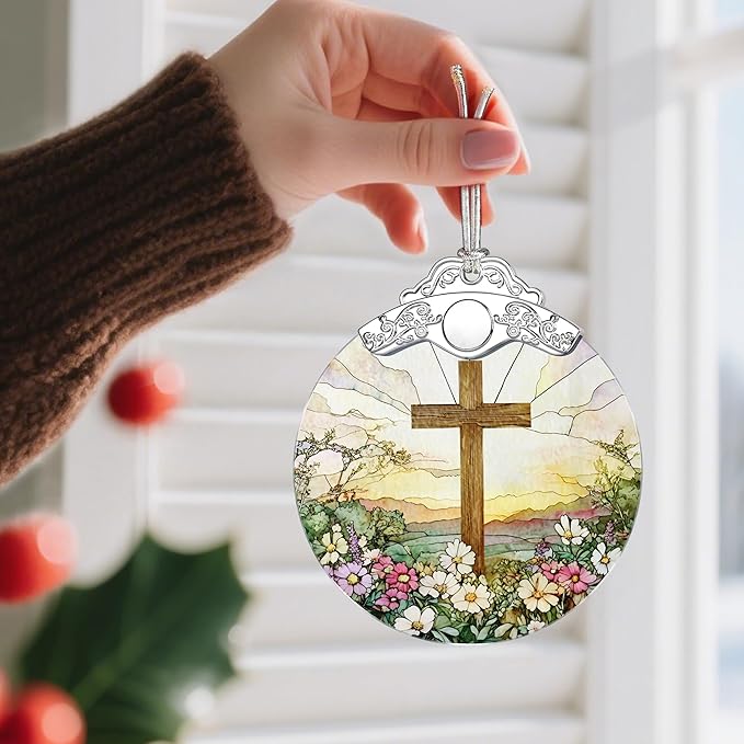 Stained Glass Ornament, Cross Christmas Decorations, Christmas Ornaments for Tree, Holiday Ornament, Cross Gifts, Holiday Party Gifts, Gift Ideas & Xmas Gift
