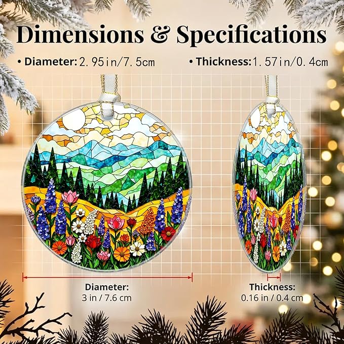 Mountain Christmas Ornaments 2025, Stained Glass Christmas Tree Decorations, Exchange for Women, Men, Collectible Dated Year Ornaments for Tree - Glass Hanging Ornament