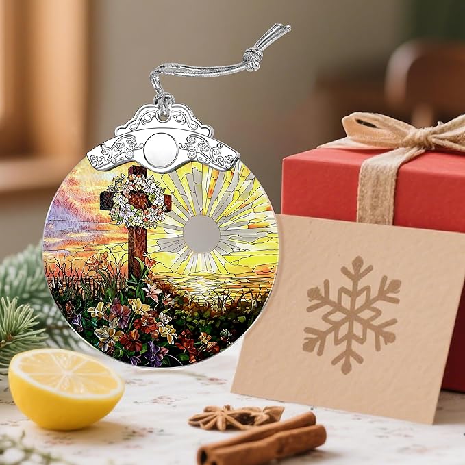 Stained Glass Ornament, Christian Christmas Ornaments, Christmas Tree Ornaments & Holiday Ornament: Religious Cross Home Decor, Exquisite Party Gifts for Christians & Religious Gifts