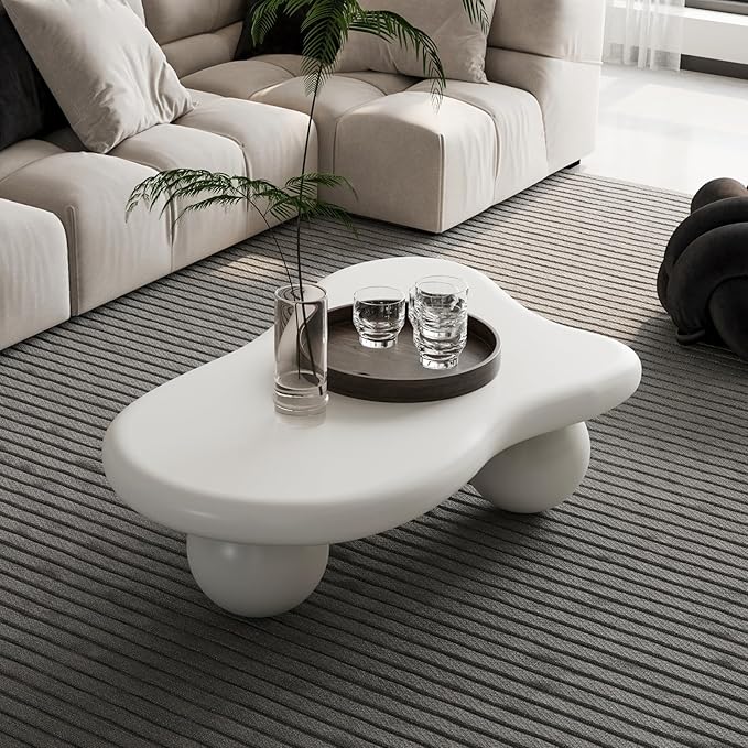 Modern Cloud Coffee Table with 3 Ball Legs, Cute Irregular Shaped Coffee Table, Low Center Table Tea Table for Small Space Living Room (40''L × 26.8''W × 11.7'H)