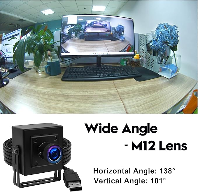 SVPRO 5MP 30FPS USB Camera IMX335 Sensor Fisheye Webcam for 3D Printer, Laser Engraver, Machine Vision, Industrial Camera, Security Monitoring(M12 Lens, USB Plug & Play for Windows/Mac/Linux/Android)