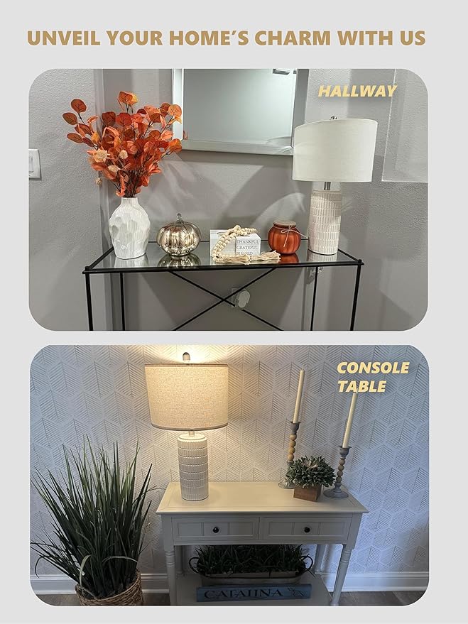 PoKat 23'' Bedside Table Lamp for Bedroom Nightstands, Birthday Gifts for Women Mom, House Warming Gifts New Home Decor, Ceramic Lamp for Living Room, White Modern Bedroom Lamp