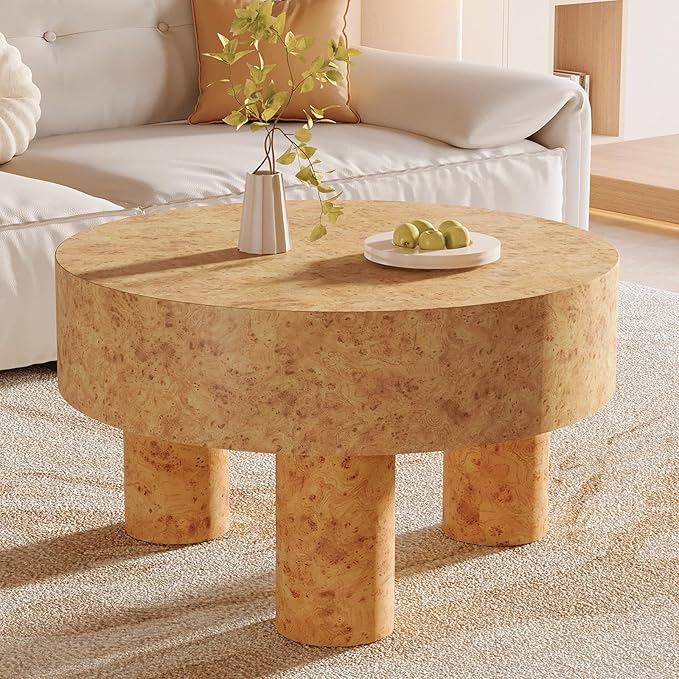 Tribesigns 31.5-Inch Round Coffee Table for Living Room, Modern Circle Center Cocktail Tea Table with Burl Texture & Sturdy Legs, for Home Apartment Small Space