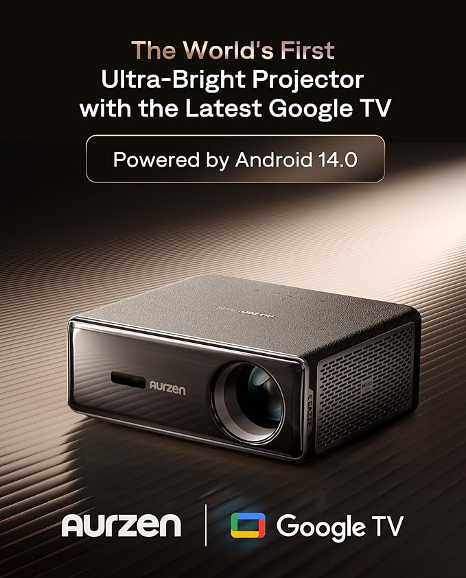 Aurzen EAZZE D1 MAX Upgraded Google TV Smart Projector 4K Supported, 1000 ANSI Lumens, MEMC Tech, Fully Automatics, 20W Dolby Audio, Home Theater Movie Projector with WiFi and Bluetooth, Black