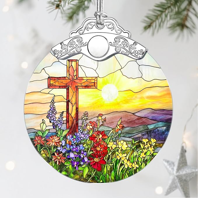 Stained Glass Cross Ornament, Religious Christmas Ornaments, Christmas Decorations for Tree, Holiday Ornament, Christian Gifts, Religious Gifts, Gift Ideas & Xmas Gift