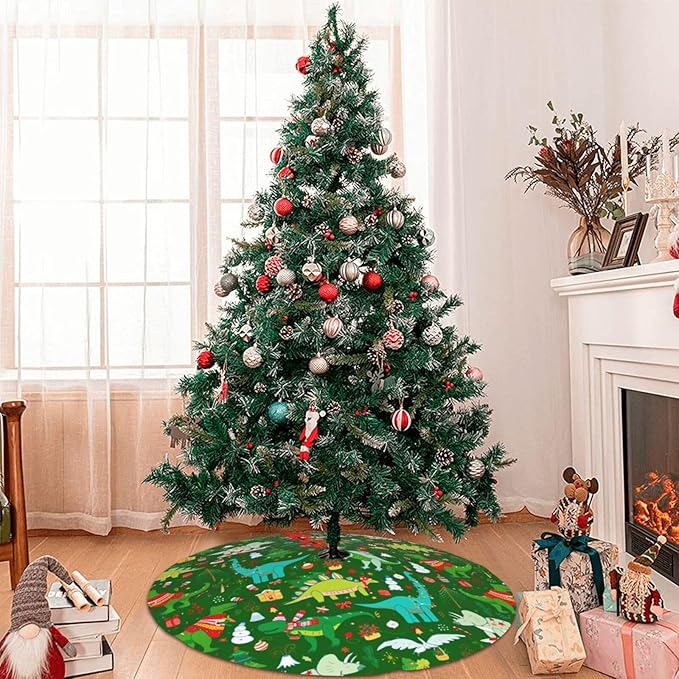 Cute Christmas Dinosaur Christmas Tree Skirt 36 Inches Animal Tree Skirt Xmas Tree Mat Holiday Party Supplies Christmas Tree Decorations