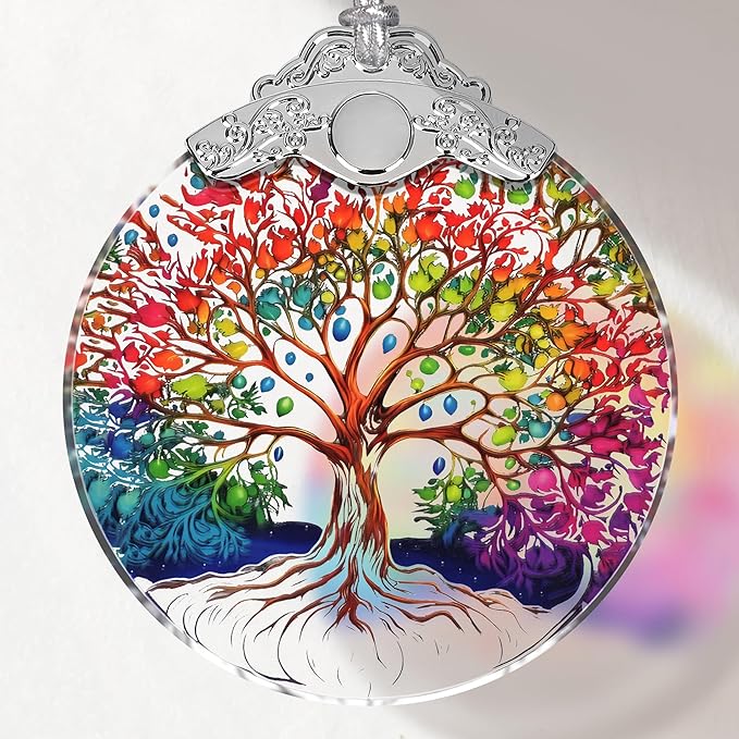 Tree of Life Stained Glass Ornament - Christmas Tree Decor, Ornaments for Christmas and Exchange