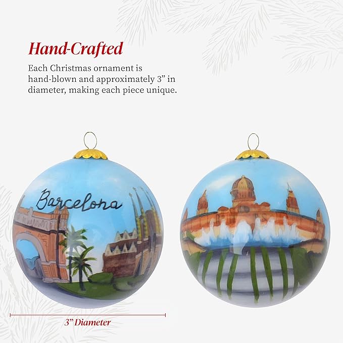 Hand Painted Christmas Ornament, Blown Glass, Hanging Tree Ornament, Holiday Decor, Europe, Barcelona