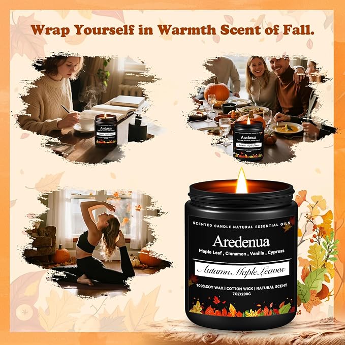 Autumn Leaves Candles – Warm Seasonal Leaf Aroma, Hand-Poured Soy Candles for Winter Home Décor, Cozy Holiday & Christmas Candle Gift
