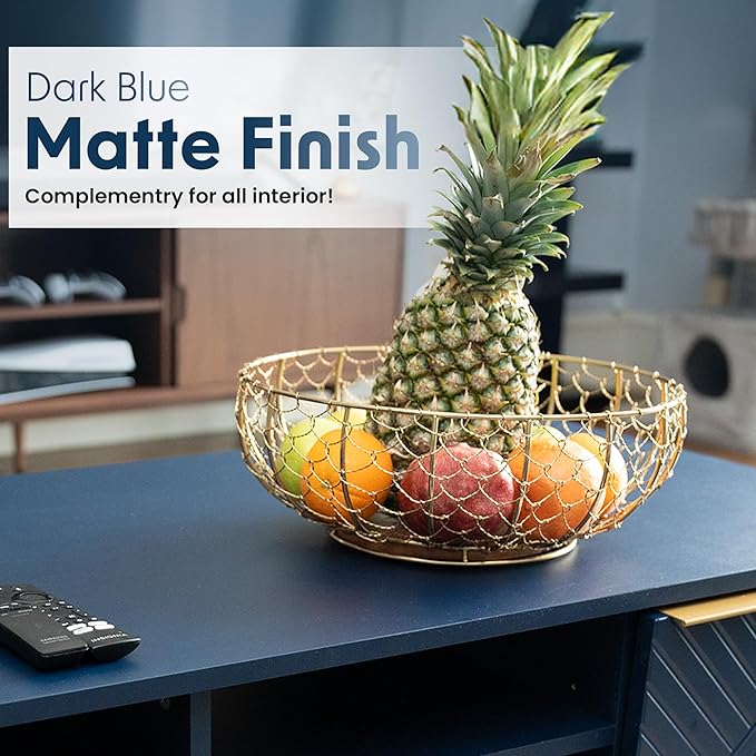 Modern Coffee Table with Storage - Dark Blue Matte Finish with Gold-Tipped Legs, Square Coffee Table for Living Room and Farmhouse with Storage Compartment and Adjustable Shelves