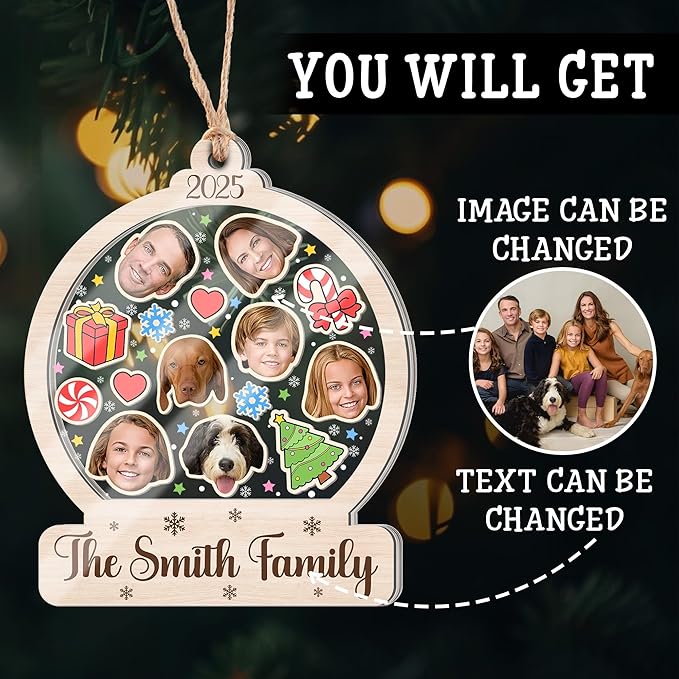 Personalized Family Christmas Ornament 2025 - Snow Globe Customized Shaker Ornaments - Custom Family Hanging Ornament - Xmas Tree Hanging Decor - Gifts for Christmas
