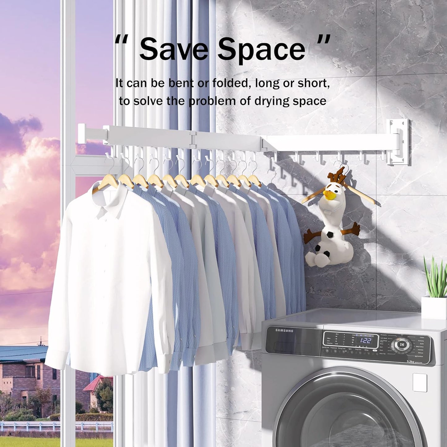 Clothes Drying Rack Wall Mounted,Drying Rack Clothing,Laundry Drying Rack Wall Mount,Collapsible Drying Racks for Laundry,Retractable,Foldable,Clothes Hanger Rack,Clothes Dryer Rack,White Color