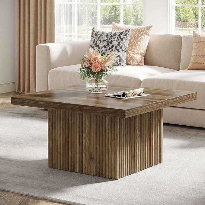 Tribesigns Square Coffee Table, 31.5-Inch Engineered Wood Coffee Table for Living Room, Vintage Center Table, Large Mid-Century Modern Cocktail Table, Brown