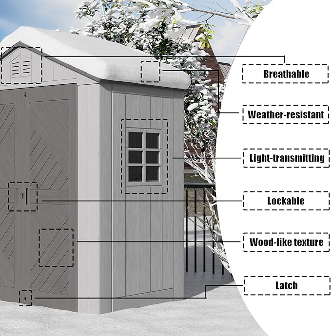 6x11 FT Storage Shed with Floor,HDPE Resin Outdoor Storage Shed Weather Resistant,Lockable Garden Sheds with Windows for Home/Garden Tools/Backyard/Lawn Mower/Bike Storage(Gray)