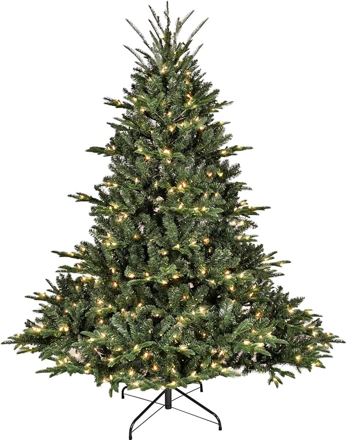 Prelit Christmas Tree 8ft, Artificial Christmas Tree with Lights & Mixed 3258 PE PVC Flame-Retardant Tips, Premium Realistic Spruce Lighted Up LED Xmas Tree for Office Home Decor with Auto Hinged