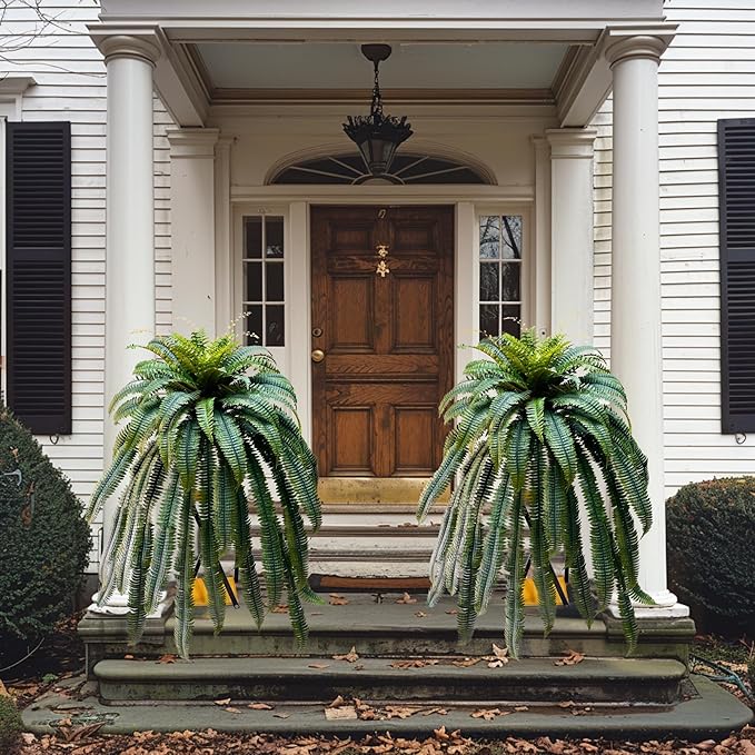 Giant Artificial Boston Ferns for Outdoors Large,Uv Resistant Lifelike Artificial Plants Large,Faux Fern Silk Ferns Look Real,Fake Fern for Outside 88Branches Extended Olive Green,No Base.
