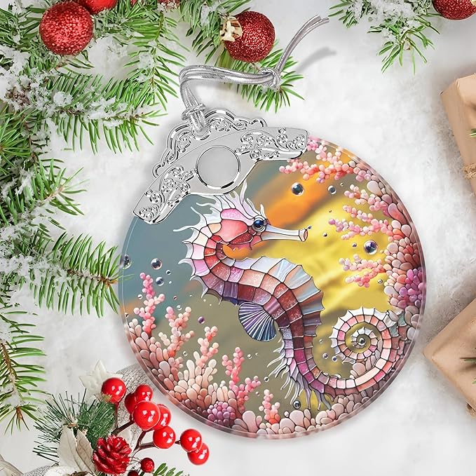 Seahorse Stained Glass Ornament - Christmas Ornament - Christmas Decorations for Tree - Holiday Present ldeas - Gift Exchange