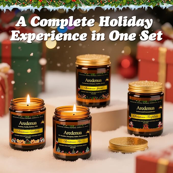 Christmas Candles | Christmas Fireplace Candles - Holiday Scented Candles for Home, Winter Holiday Gifts - 7 oz Soy Candle, Xmas Gift for Women and Men