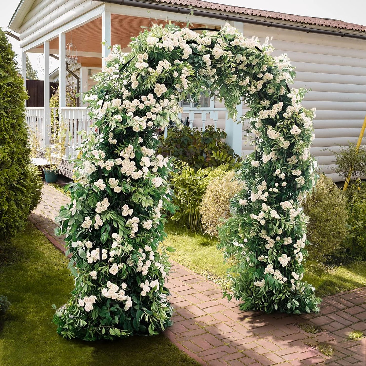 VINGLI Garden Arbor, Arch Archway for Wedding Ceremony Party, Steel Garden Trellis for Plant Climbing, Christmas Garden Decorations Pergola for Garden, Backyard, Lawn (Black, 52.2x22.8x83.9in)