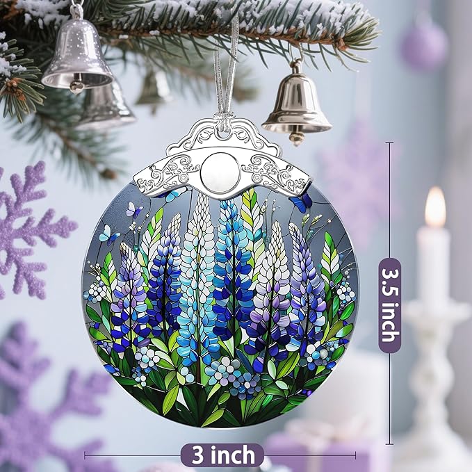Stained Glass Ornament, Christmas Ornaments, Christmas Decorations for Tree, Holiday Ornament, Gifts for Flower Lovers, Holiday Party Gifts, Gift Ideas & Xmas Gift - Lupine with Butterfly
