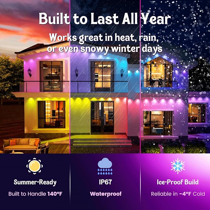 HUTAKUZE Permanent Outdoor Lights, 150FT with 90 RGB LEDs for Outdoor Decor, IP67 Waterproof, 48 Scene Modes Christmas House Lights,APP & Remote Control, Music Sync