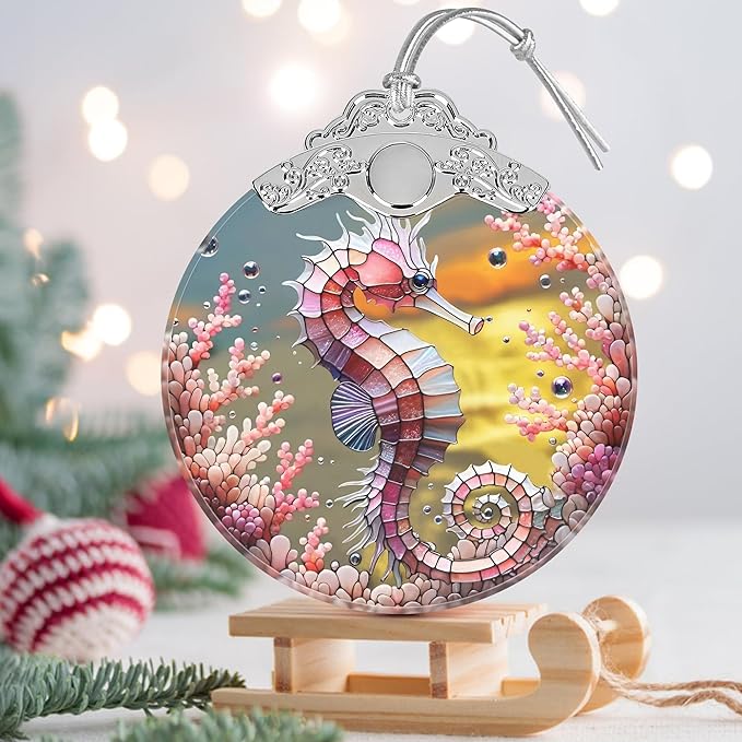 Seahorse Stained Glass Ornament - Christmas Ornament - Christmas Decorations for Tree - Holiday Present ldeas - Gift Exchange