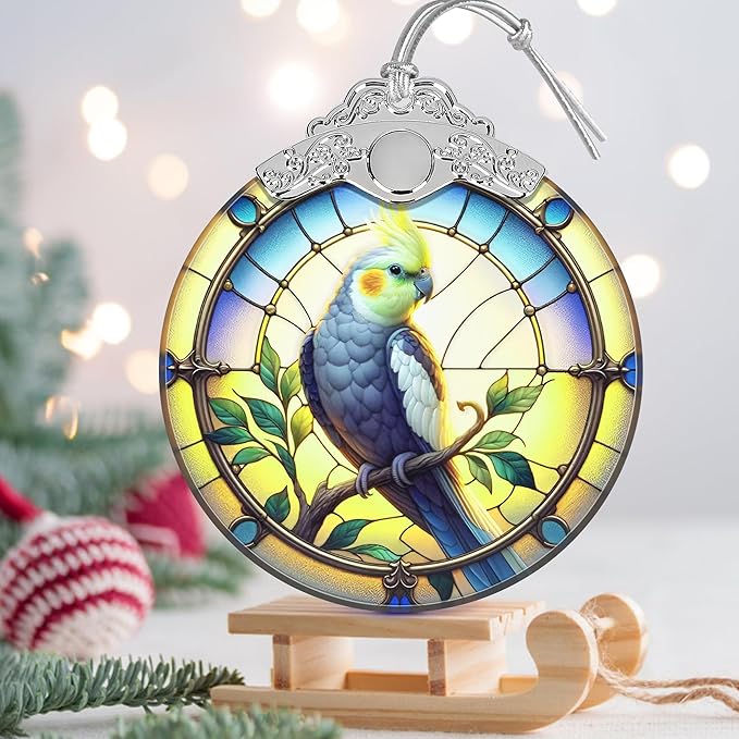 Cockatiel Stained Glass Orament - Christmas Ornament - Christmas Decorations for Tree - Holiday Present ldeas - Gift Exchange
