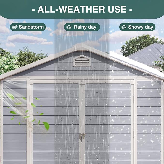 6 X 8FT Storage Shed Plastic Outdoor Storage Shed Waterproof Outdoor Shed with Lockable Door and Transparent Window for Garden, Lawn, Backyard